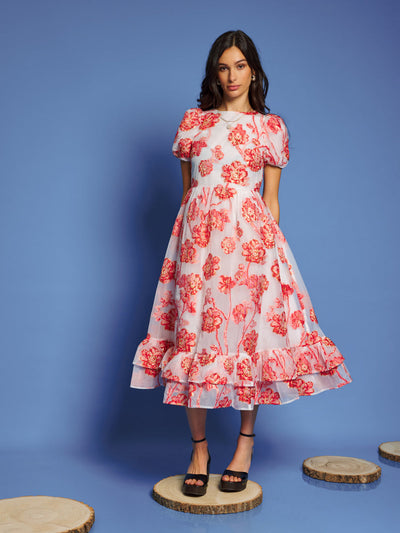 Willa Jacquard Midi Dress Coral Red / Z