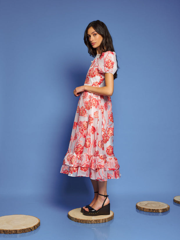 Willa Jacquard Midi Dress Coral Red / Z