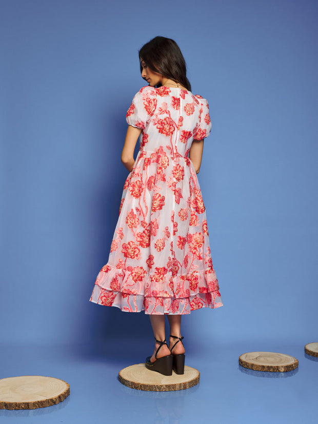 Willa Jacquard Midi Dress Coral Red / Z