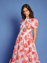 Willa Jacquard Midi Dress Coral Red / Z