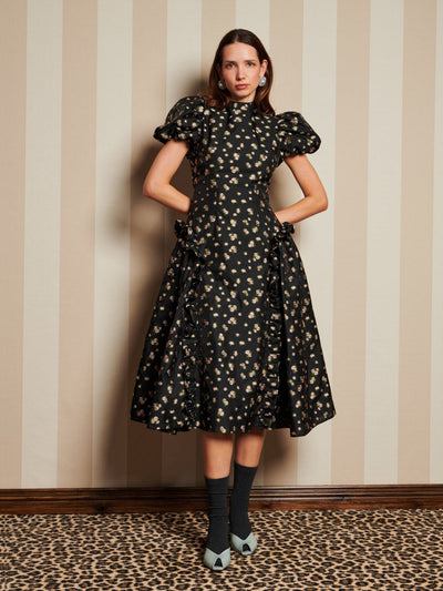 Tea Rose Jacquard Midi Dress Coal Black / Z