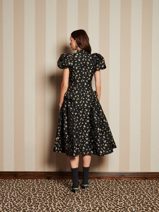 Tea Rose Jacquard Midi Dress Coal Black / Z