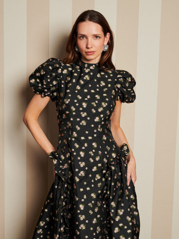 Tea Rose Jacquard Midi Dress Coal Black / Z