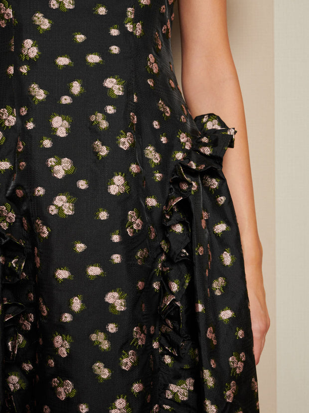 Tea Rose Jacquard Midi Dress Coal Black / Z
