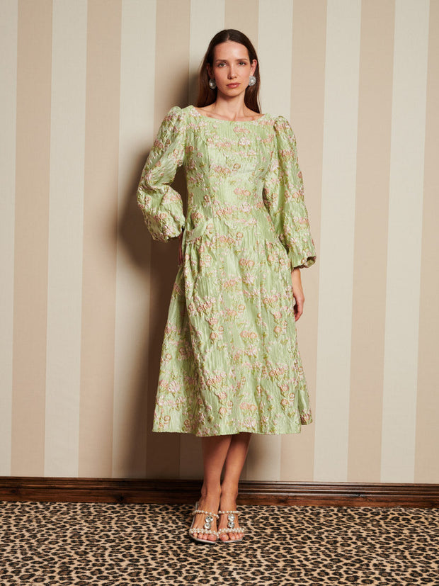Marble Jacquard Midi Dress Pistachio Green / Z