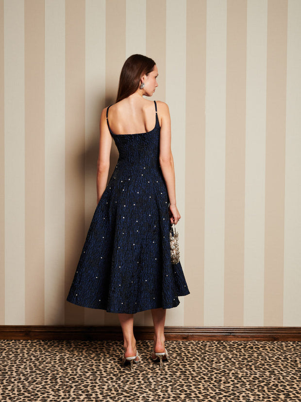 Maison Gem Jacquard Midi Dress Marine Blue / Z