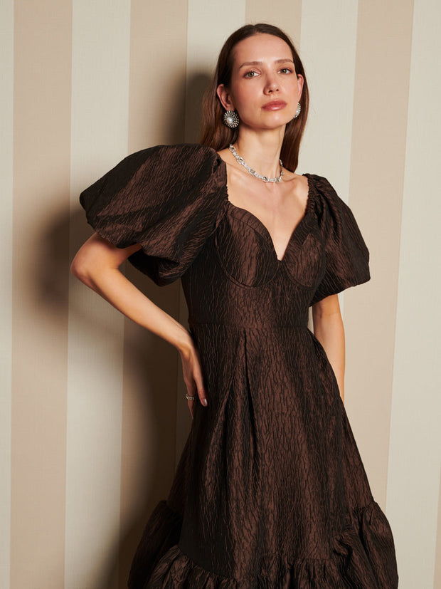Antiques Jacquard Midi Dress Chocolate Brown / Z