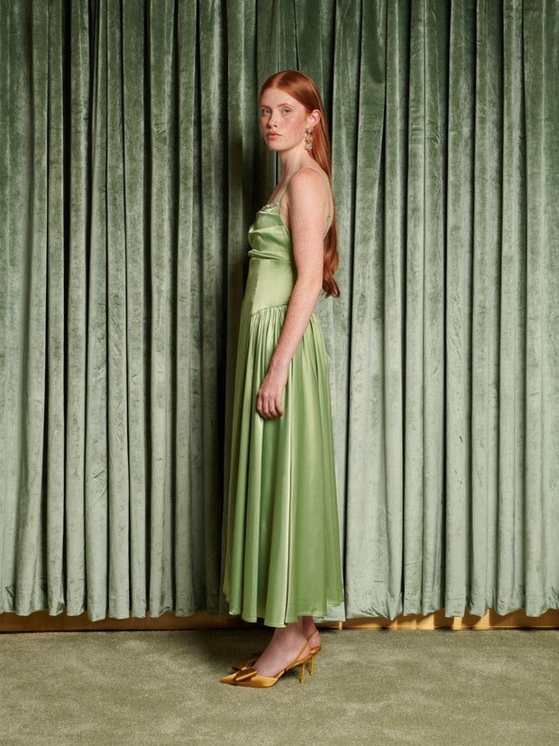 Cinematic Satin Midi Dress Pistachio Green / Z