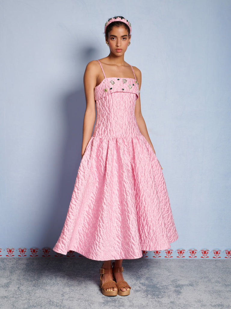 <b> < b> Posy Jacquard Midi Dress