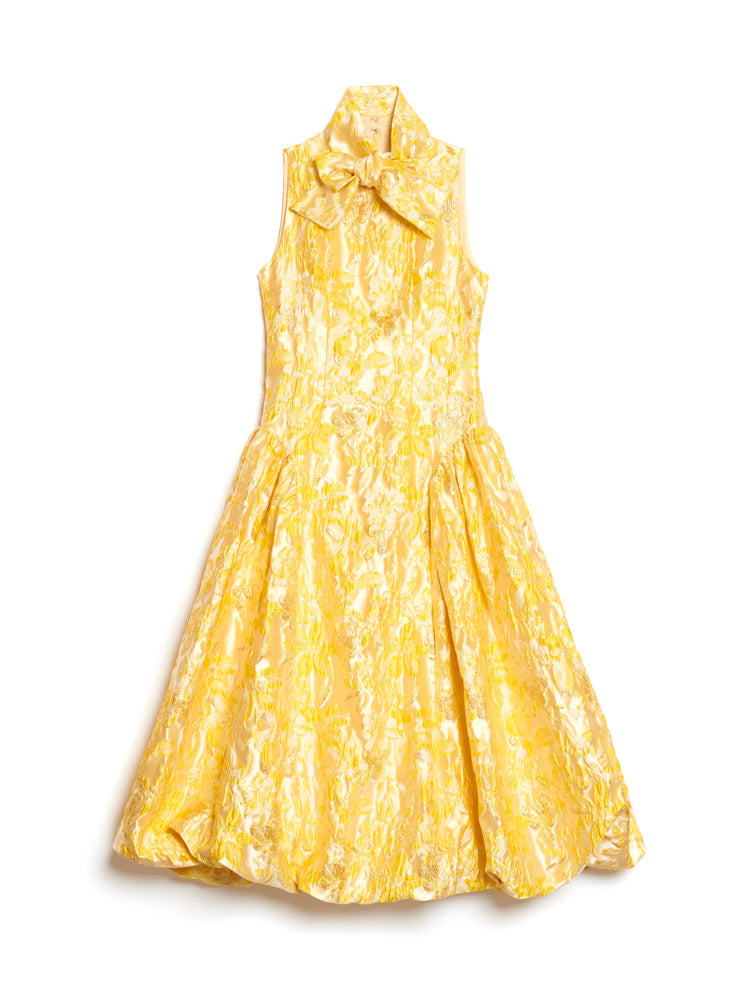 ochre midi dress DREAM Ochre Jacquard Midi Dress Gold Yellow / XS