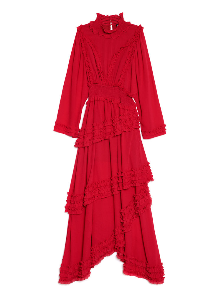 Augustine Maxi Ruffles Dress Burgundy Red / S Augustine Maxi Ruffles Dress Burgundy Red / S