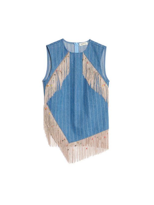 <b> Ghospell </b> Deborah Striped Denim Top