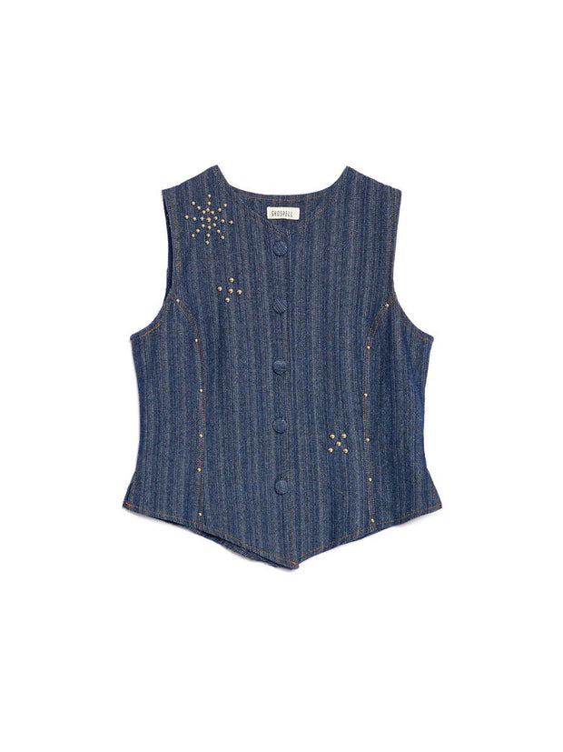 <b> Ghospell </b> Blakely Denim Studded Vest