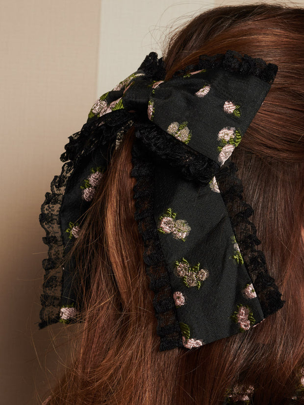 Tea Rose Hair Bow Coal Black / Z