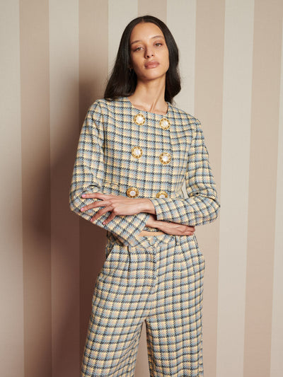 Nook Check Double Breasted Jacket Blue, Multi Check / Z