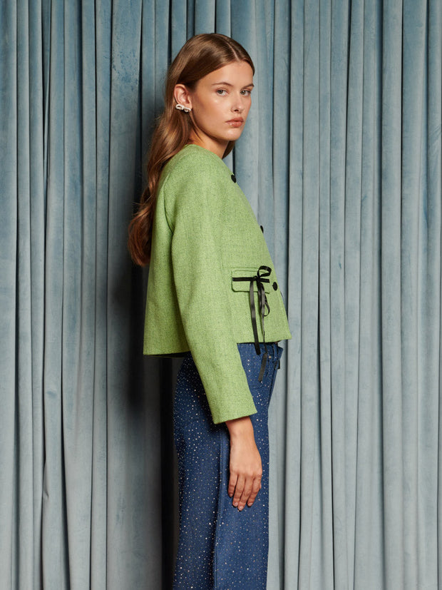 Theatre Tweed Bow Jacket Grass Green / Z