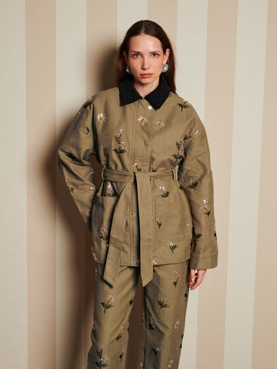 Chateau Flower Embellished Jacket Olive Green / Z