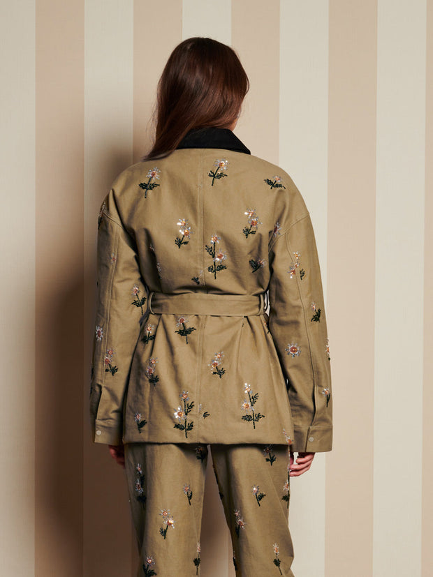 Chateau Flower Embellished Jacket Olive Green / Z
