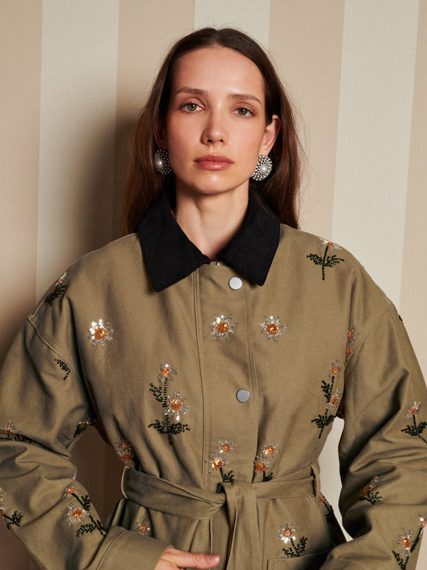 Chateau Flower Embellished Jacket Olive Green / Z