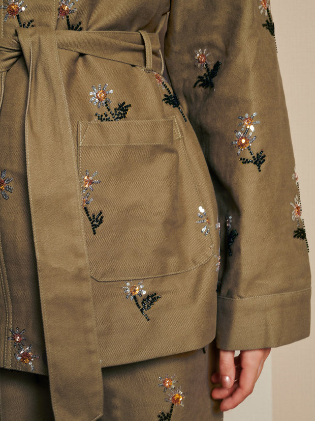 Chateau Flower Embellished Jacket Olive Green / Z