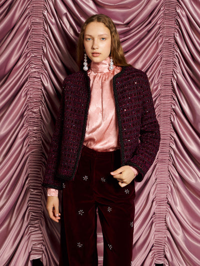 <b>DREAM</b> Satine Velvet Tweed Jacket Burgundy Red / Z