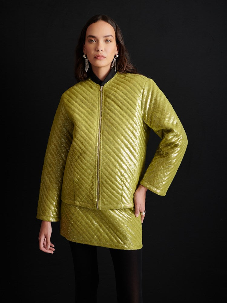 <b> < b> Xyla Padded Sequin Jacket