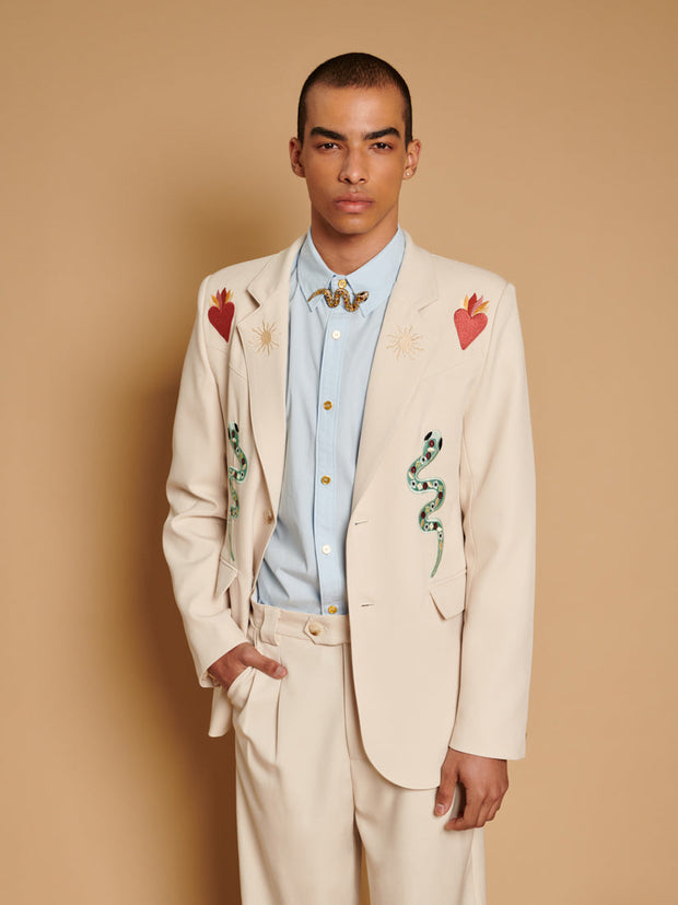 Diego Embroidered Blazer Ivory Cream / Z