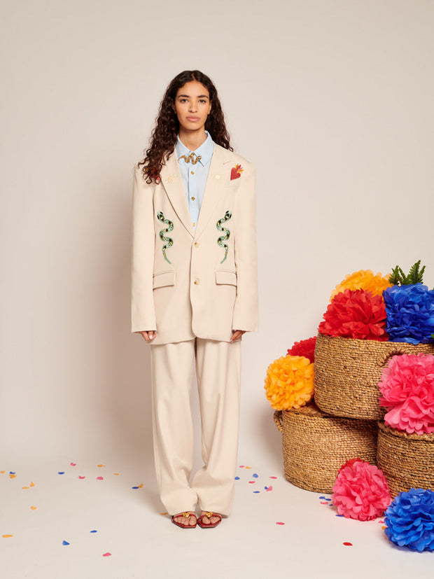 Diego Embroidered Blazer Ivory Cream / Z