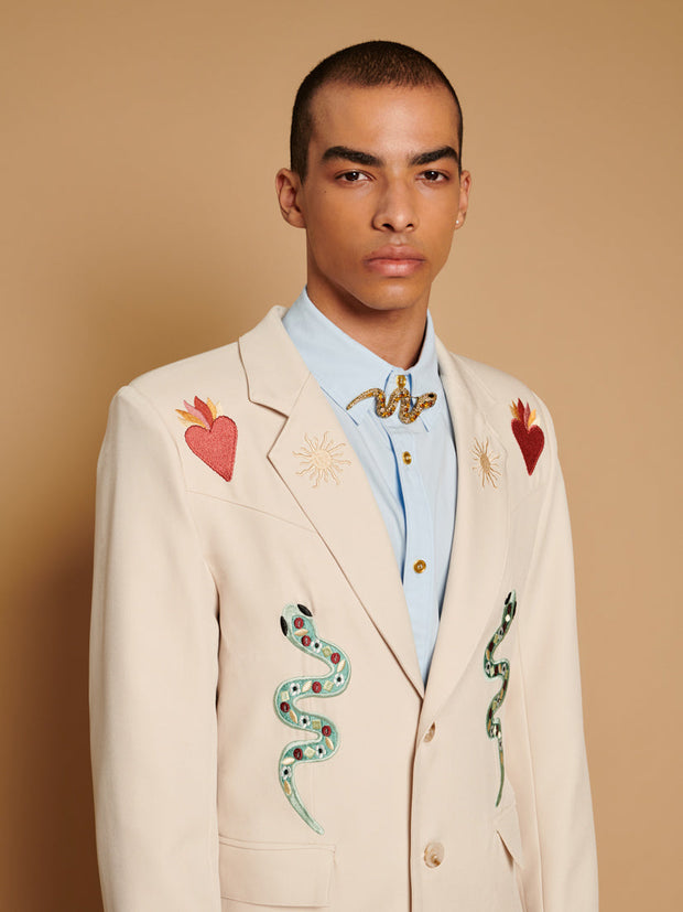 Diego Embroidered Blazer Ivory Cream / Z