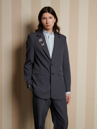 Albert Brooch Single Breasted Blazer Anthracite Grey / Z