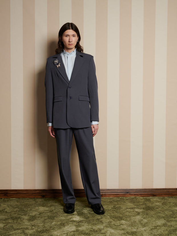 Albert Brooch Single Breasted Blazer Anthracite Grey / Z