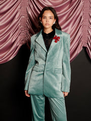 Elio Velvet Single Breasted Blazer Celadon Blue / Z