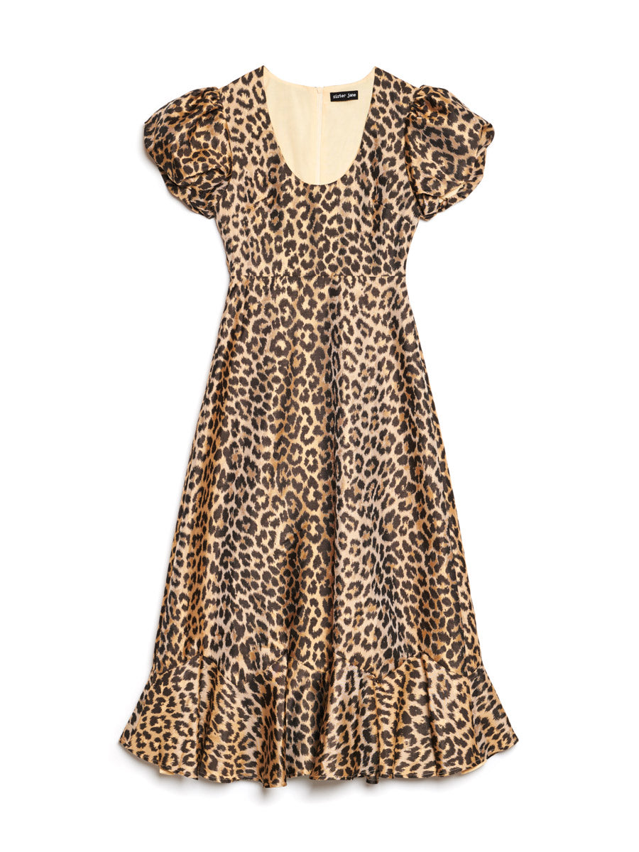 bhldn brooke puff-sleeve v-neck midi dress BHLDN Brooke Puff-Sleeve V-Neck Stretch Midi Dress