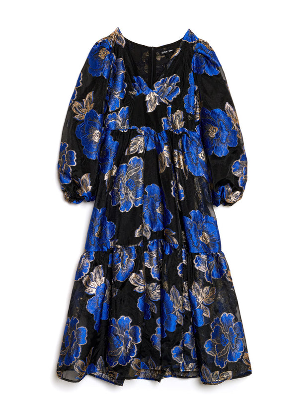 Blues Jacquard Midi Dress