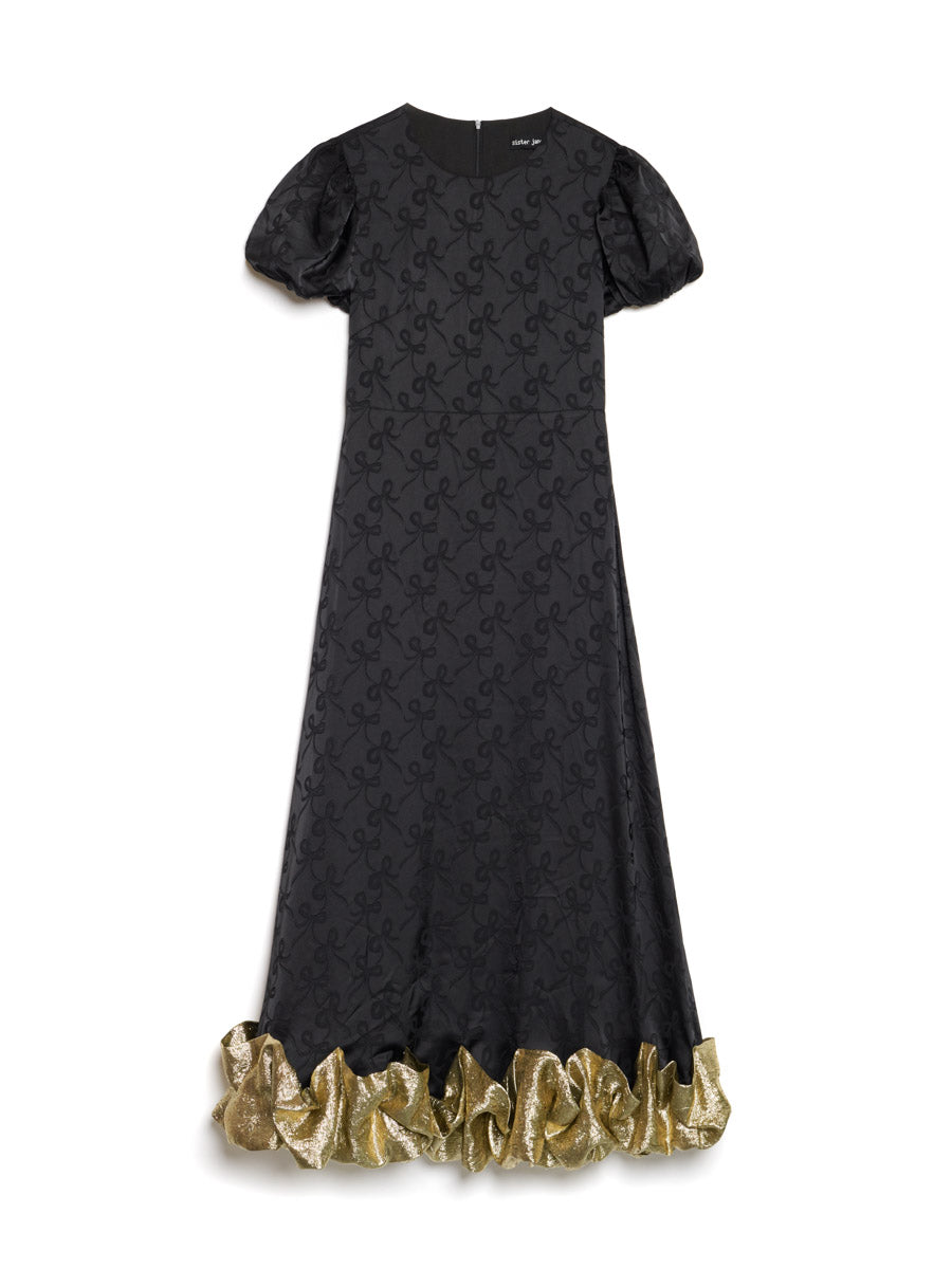 Gilded Ruffle Midi Dress Coal Black & Gold / Z