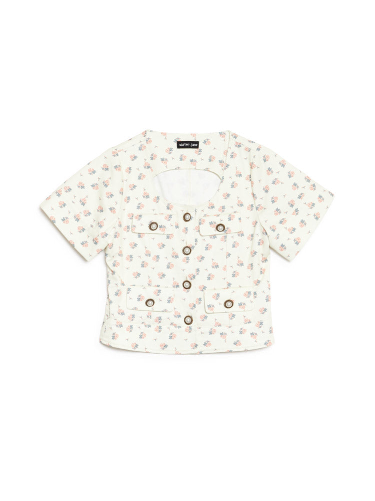 【新品】Sister Jane Naila Flower Trim Shirt Sister Jane Emile Floral-jacquard Chiffon Shirt Light Green Sister
