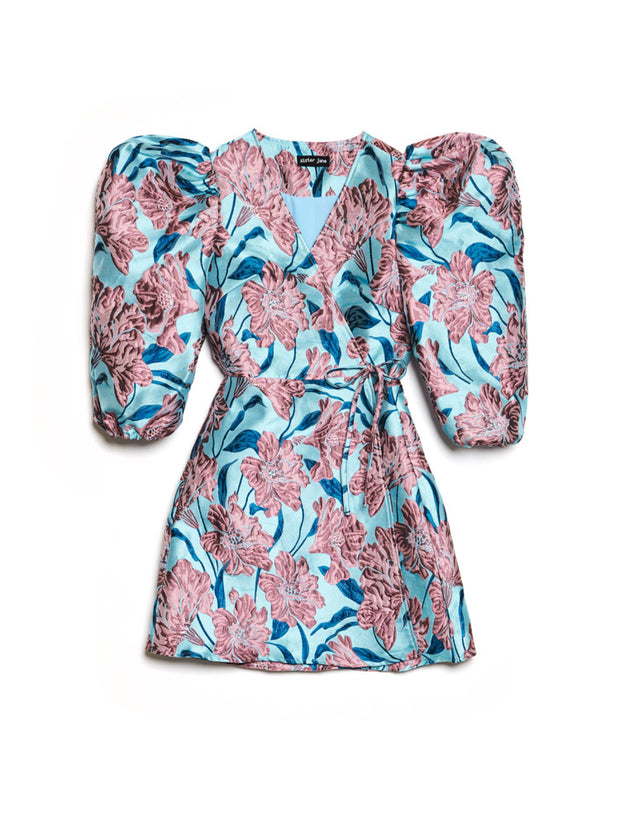 Deco Bloom Jacquard Mini Wrap Dress