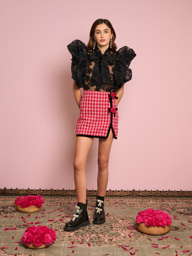 Garnet Check Tweed Skirt