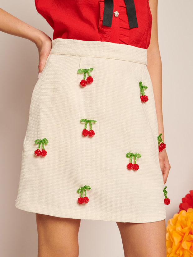 Esperanza Embellished Tweed Mini Skirt Pearl Ivory / Z