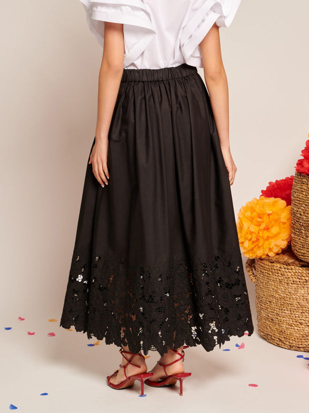 La Fiesta Embroidered Maxi Skirt Coal Black / Z
