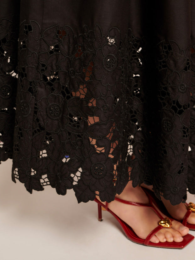 La Fiesta Embroidered Maxi Skirt Coal Black / Z