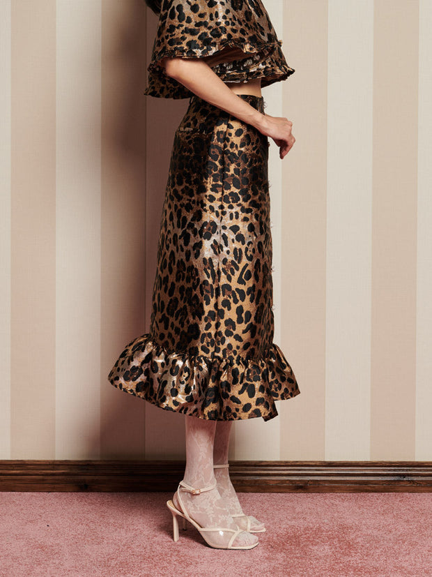 Suite Leopard Jacquard Skirt Brown Leopard / Z