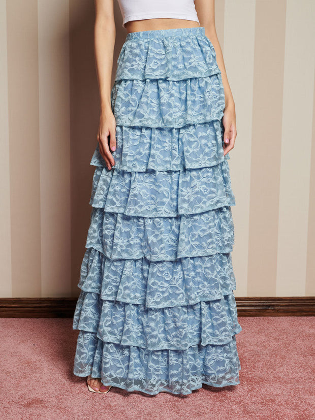 Doily Lace Maxi Skirt Baby Blue / Z