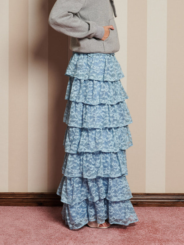 Doily Lace Maxi Skirt Baby Blue / Z