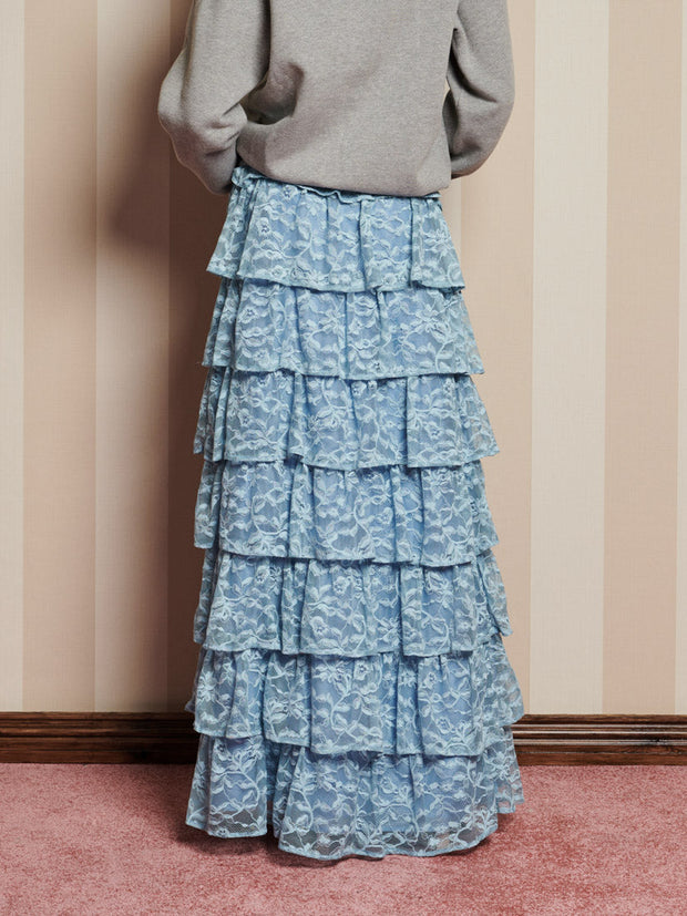 Doily Lace Maxi Skirt Baby Blue / Z