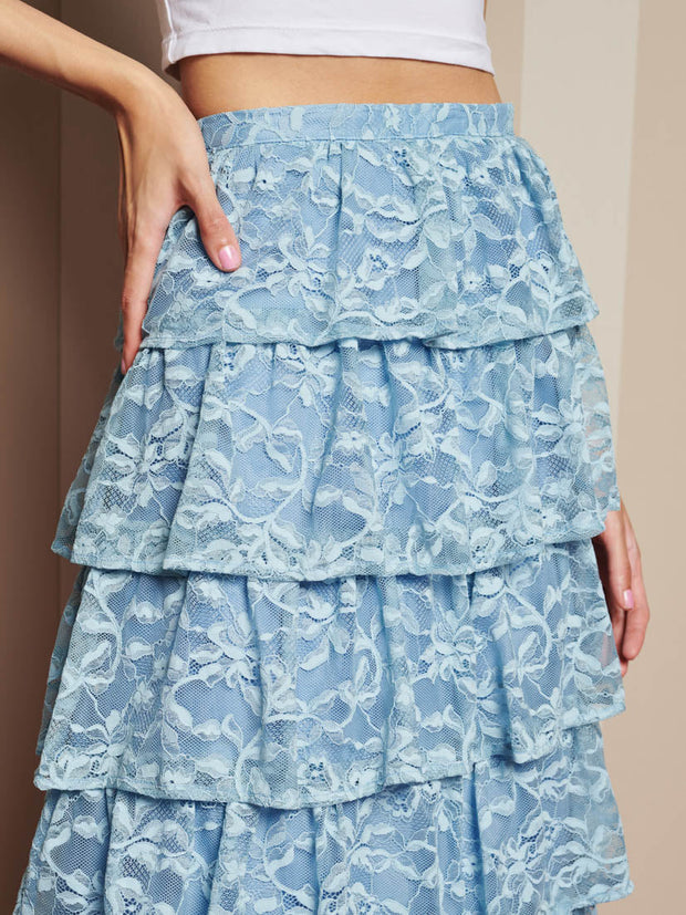 Doily Lace Maxi Skirt Baby Blue / Z