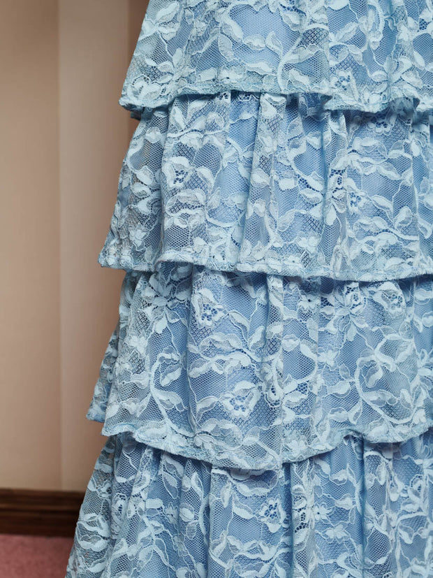 Doily Lace Maxi Skirt Baby Blue / Z