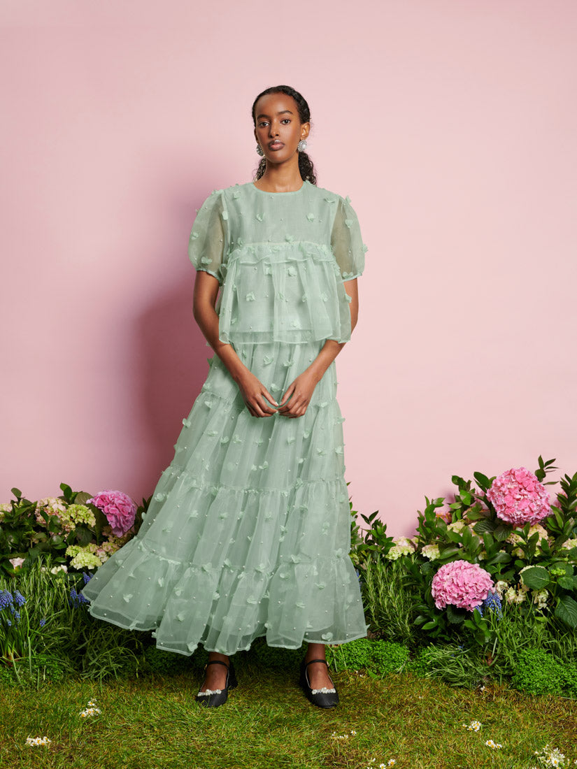 sister jane organza dress Dream Sister Jane Bridesmaid short sleeve organza puff mini dress in baby pink