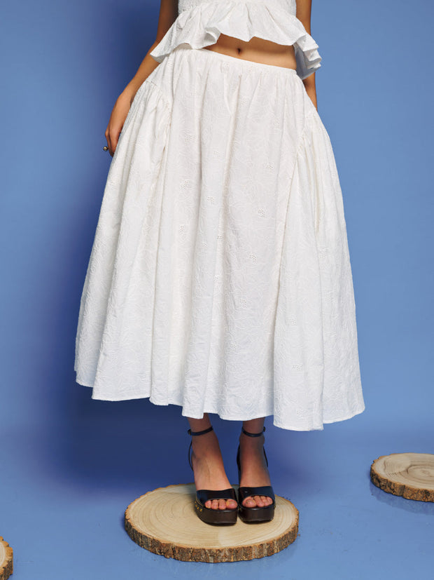 Pines Embroidered Midi Skirt Pearl White / Z