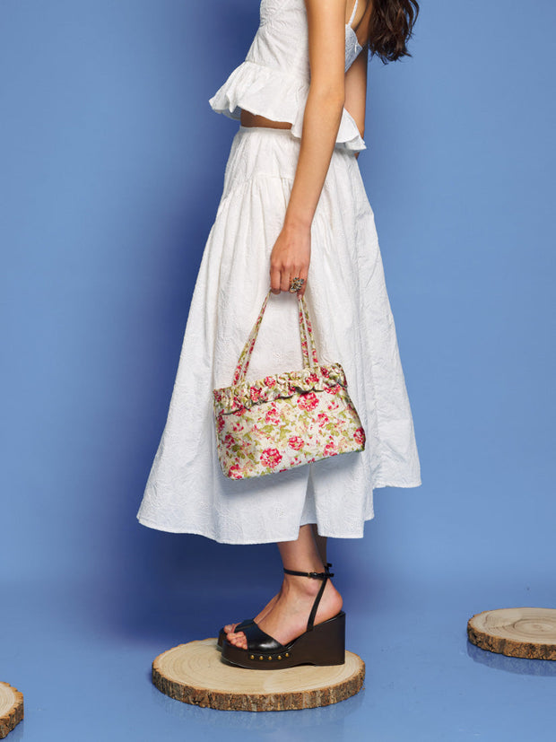 Pines Embroidered Midi Skirt Pearl White / Z